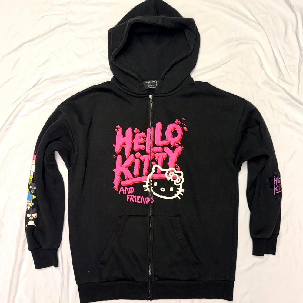 Hello-kitty Women's Black and Pink Hoodie